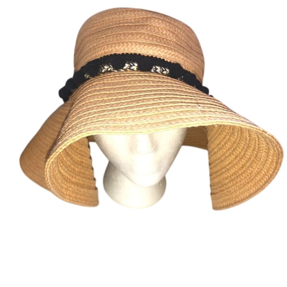 Floppy Straw‎ Sun Hat w/Black Poms Vacation Resortwear